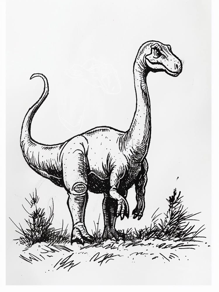 Dinosaur Black & White Illustration