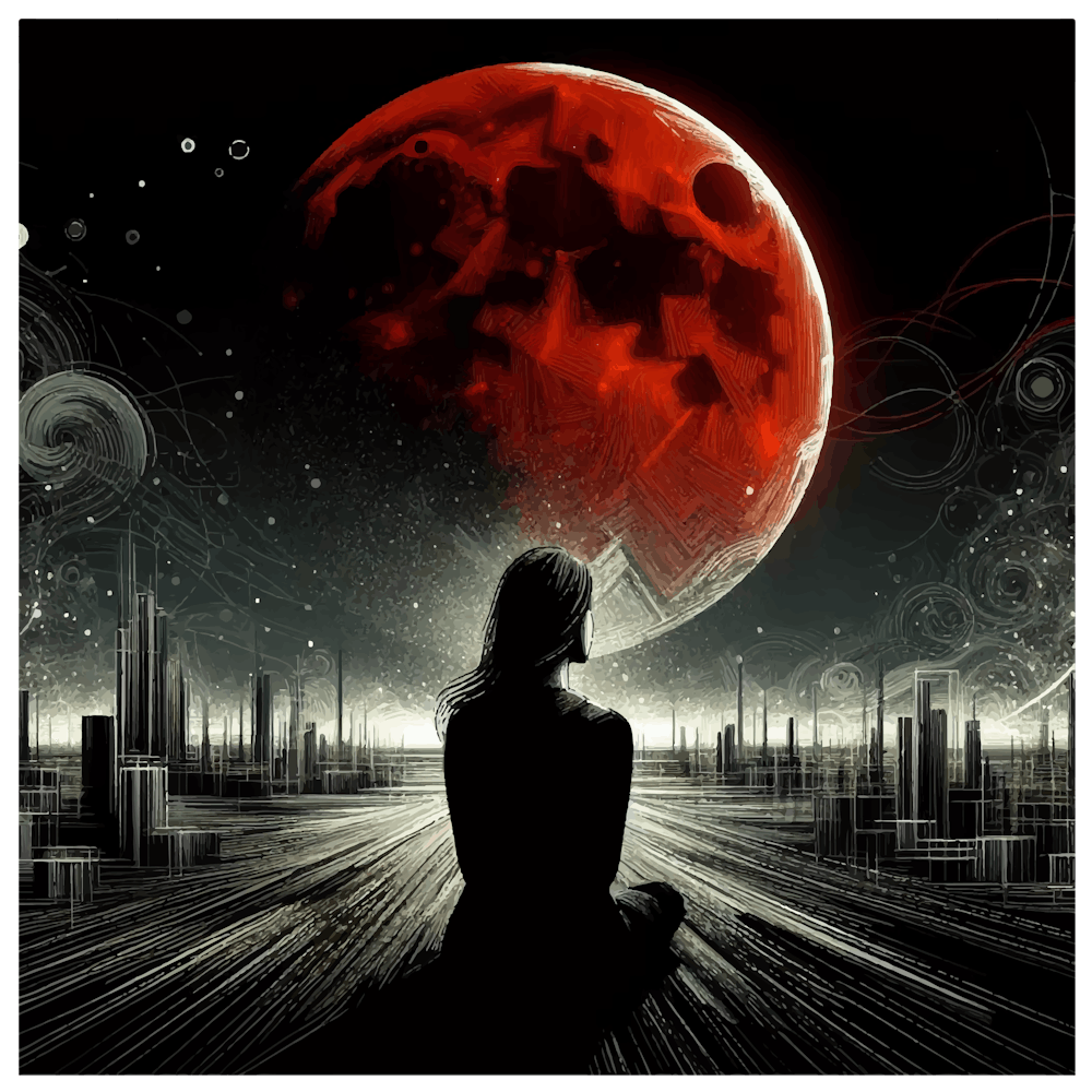 Roter Mond, Abstraktes Porträt, Frau