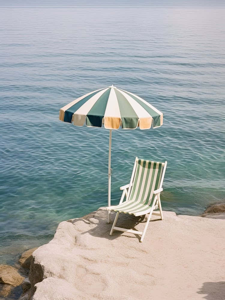 Beach Umbrella And Chair Near The Ocean Summer Photography