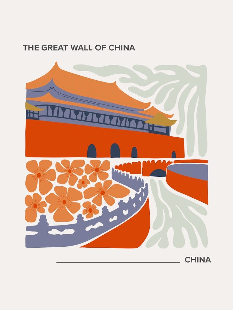 The Great Wall Of China   China, Warm Colours Illustration Travel Poster 2