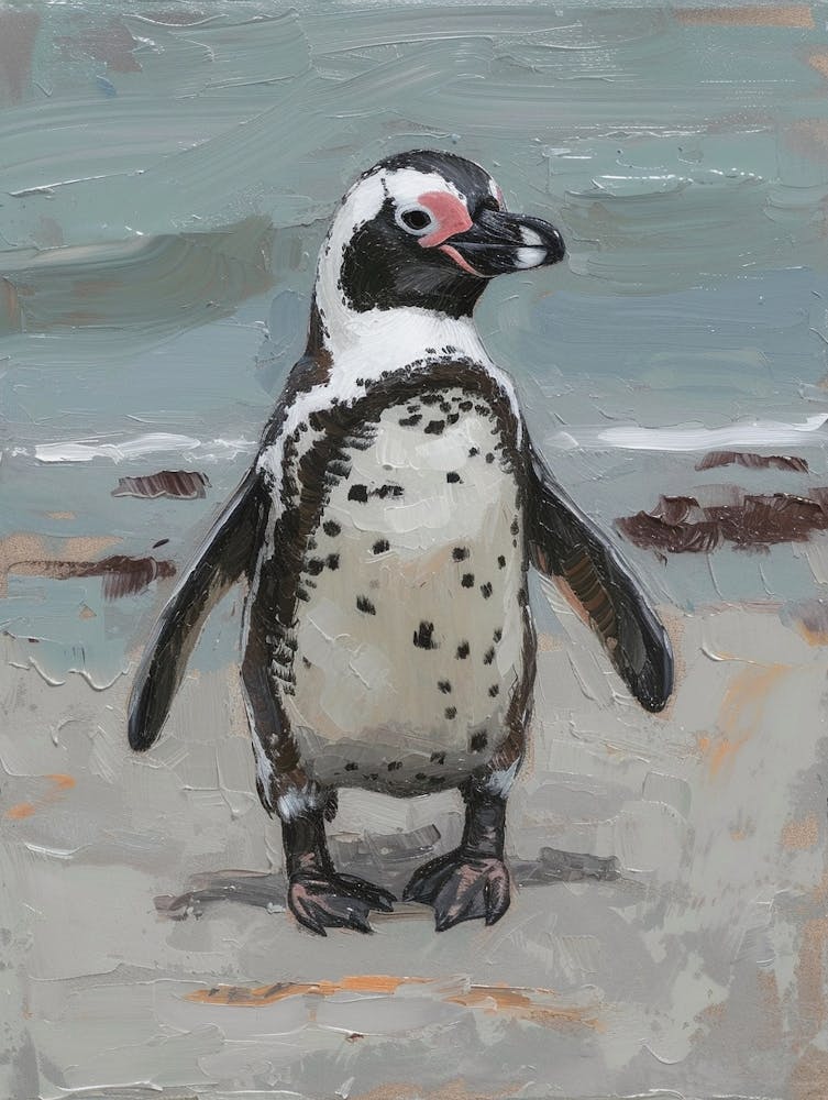 African Penguin Cooper Bay Oil Painting 1