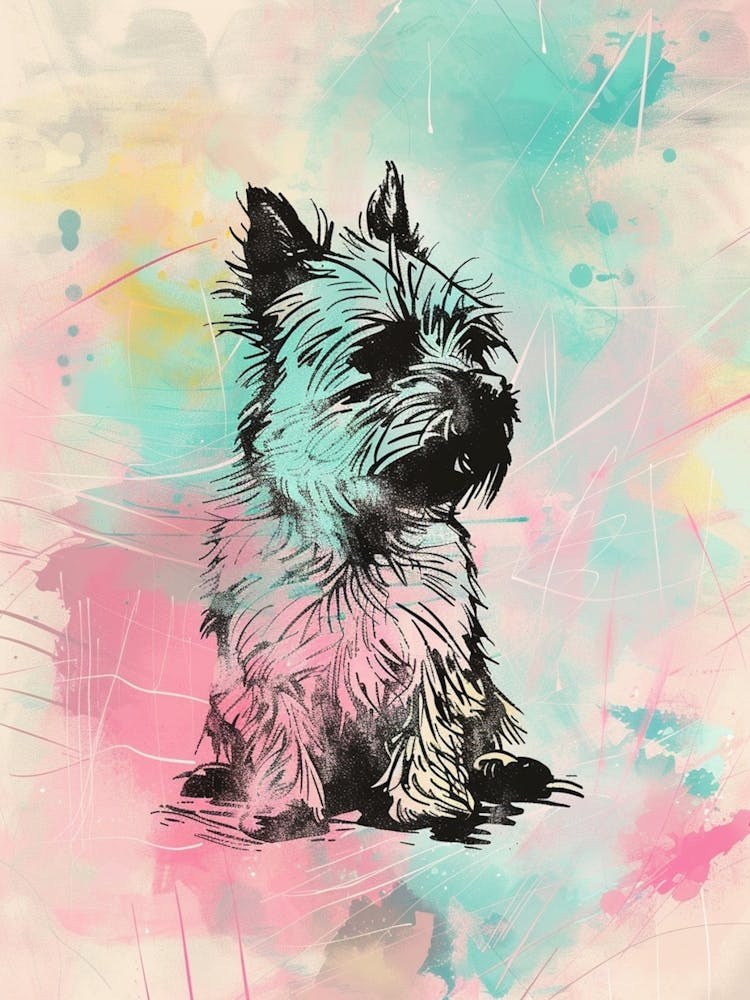 Pastel Terrier Dog Pastel Line Watercolour Illustration  1