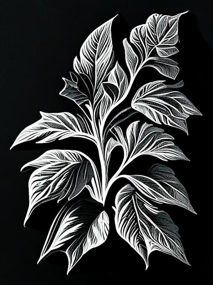 Spearmint Leaf Linocut 1