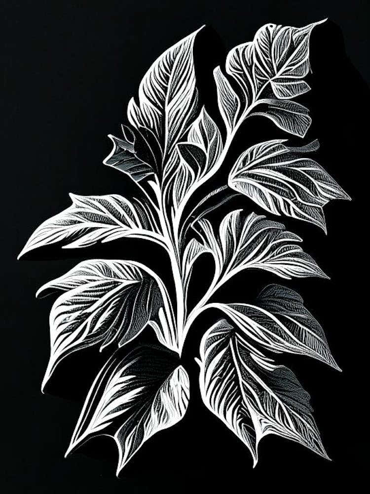 Spearmint Leaf Linocut 1