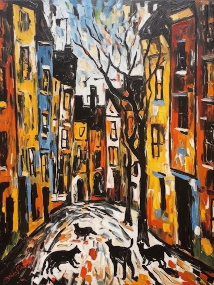 Painting Of A Amsterdam With A Cat In The Style Of Abstract Expressionism Pollock Style 1
