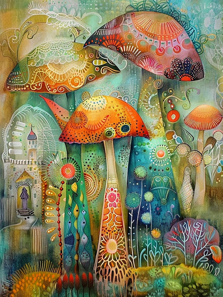 Whimsical Mushrooms Colorful Patterns
