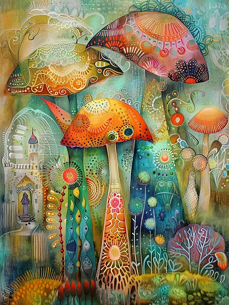 Whimsical Mushrooms Colorful Patterns