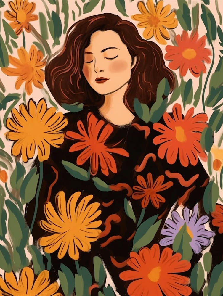 Woman With Autumnal Flowers Cineraria 1
