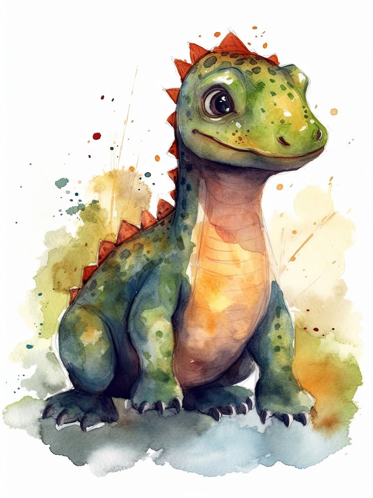 Herrerasaurus Cute Dinosaur Watercolour 3