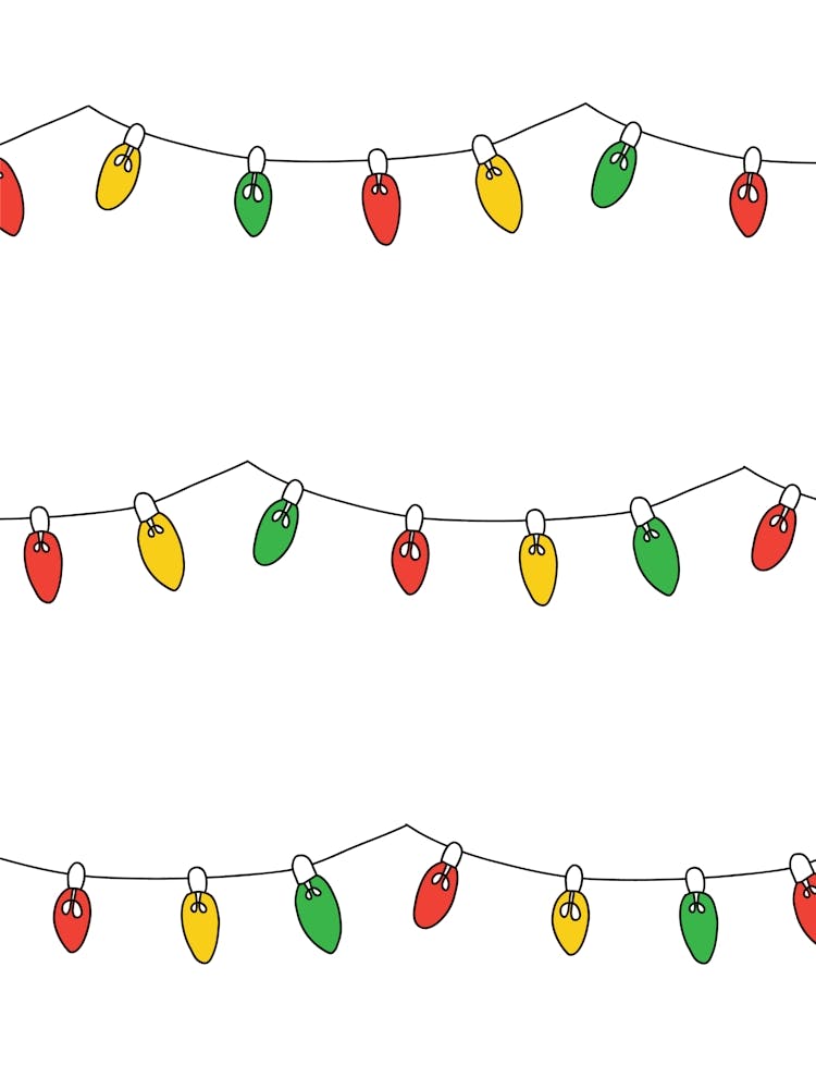 Line Art Christmas Holiday String Lights Green, Yellow, Re