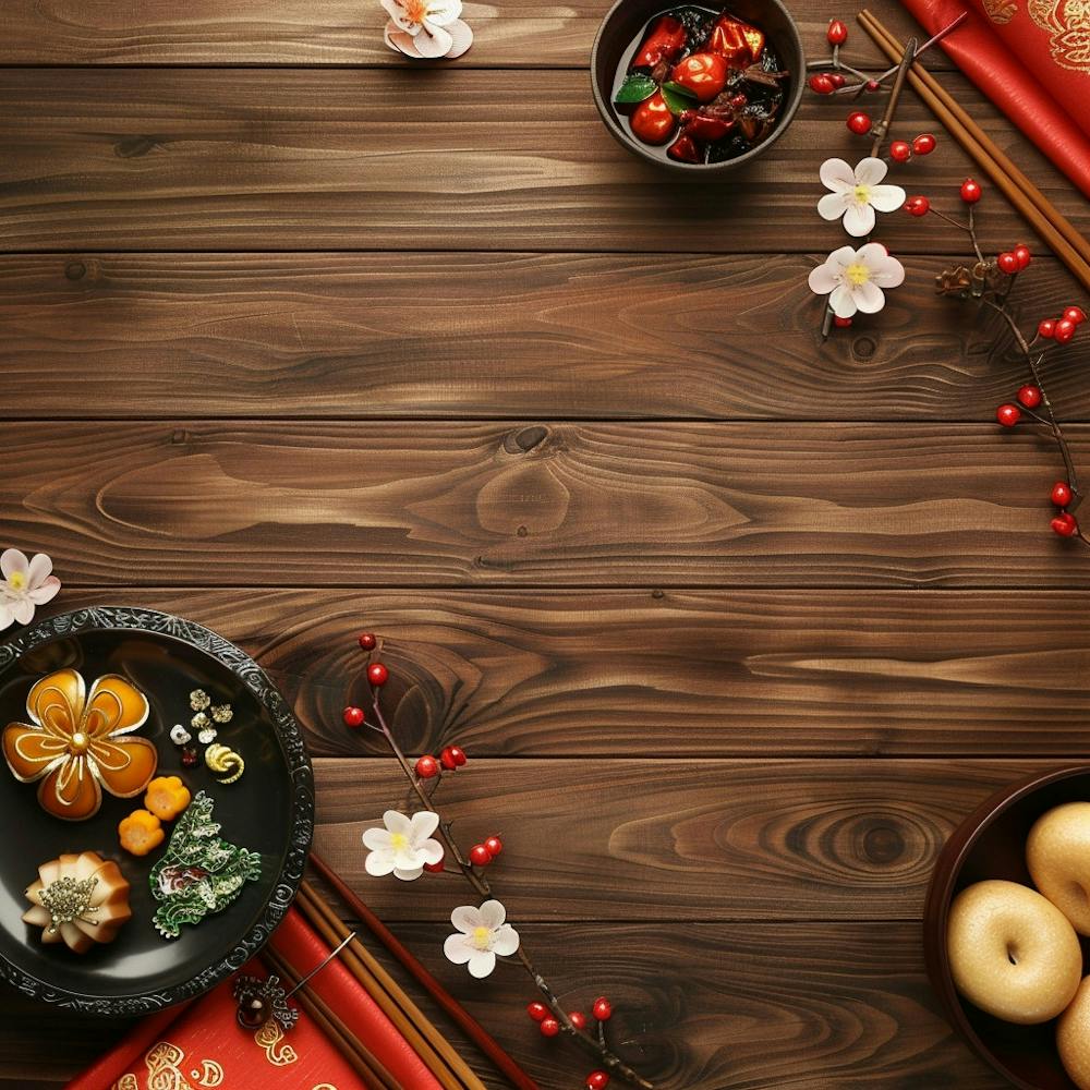 Chuseok Holztisch von oben – Banner-Textur W 1718393474 2