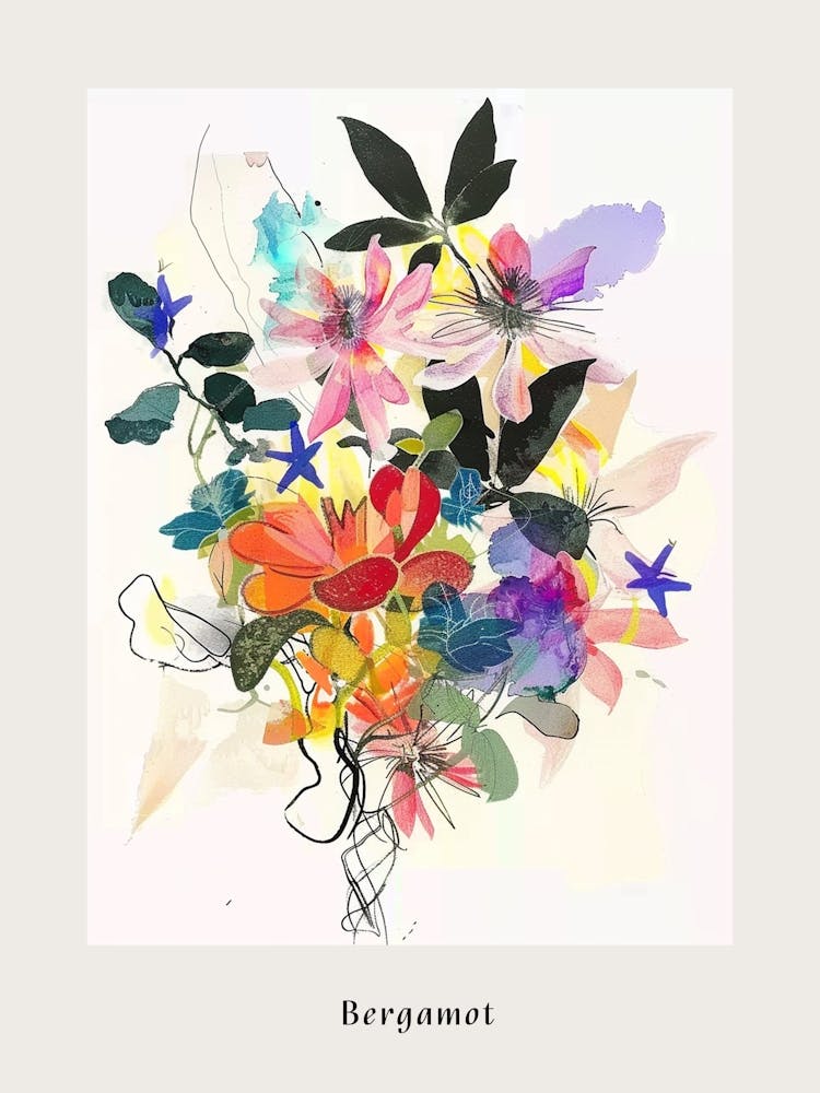 Bergamotte-Collage Blumenstrauß Poster