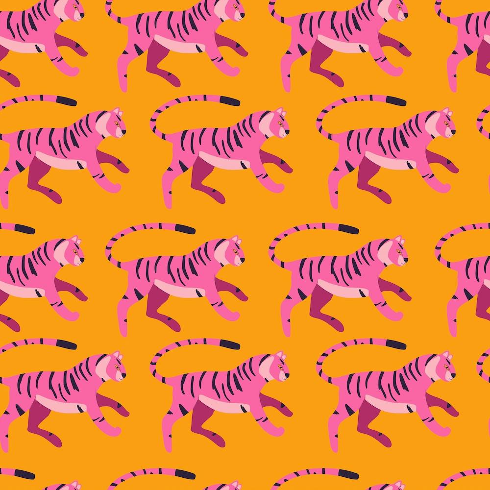 Bright Pink Tiger Pattern On Vibrant Orange Pattern Square