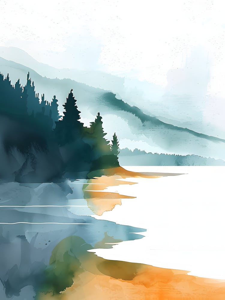 Watercolor Of A Lake