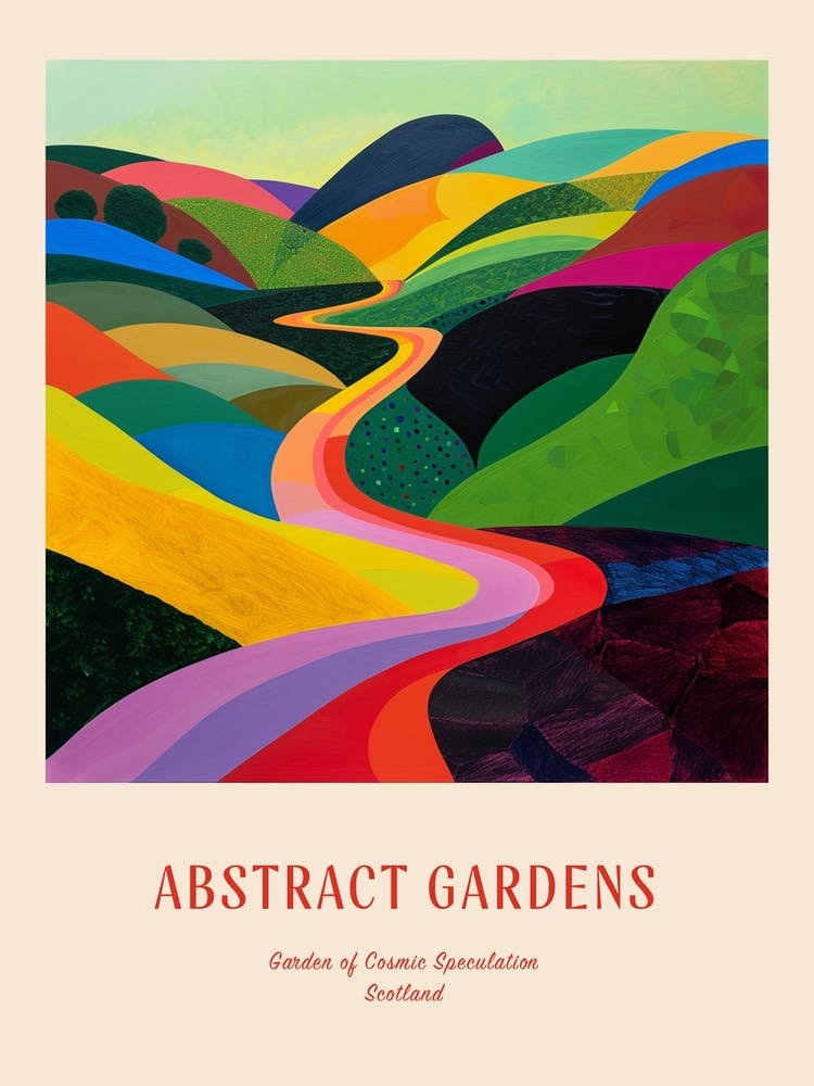 Colourful Gardens Garden Of Cosmic Speculation Scotland 1 Red Poster