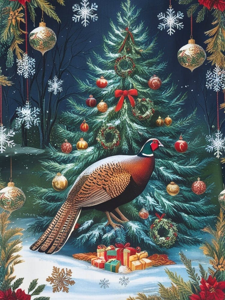 William Morris Pheasant By The Christmas Tree