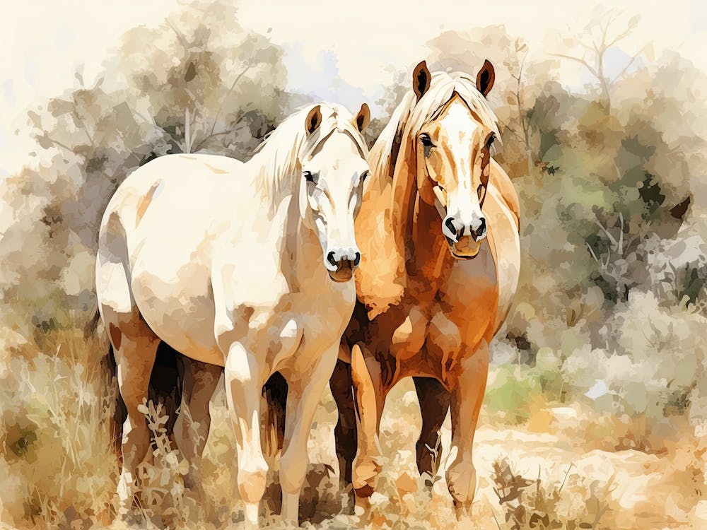 Horses Painting In Andalusia, Spain, Landscape 1