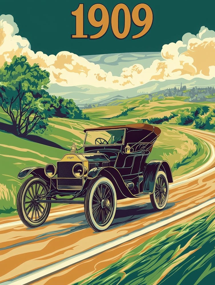 Aihrgdesign A Vintage Poster Of An Early Open Top Automobile 1
