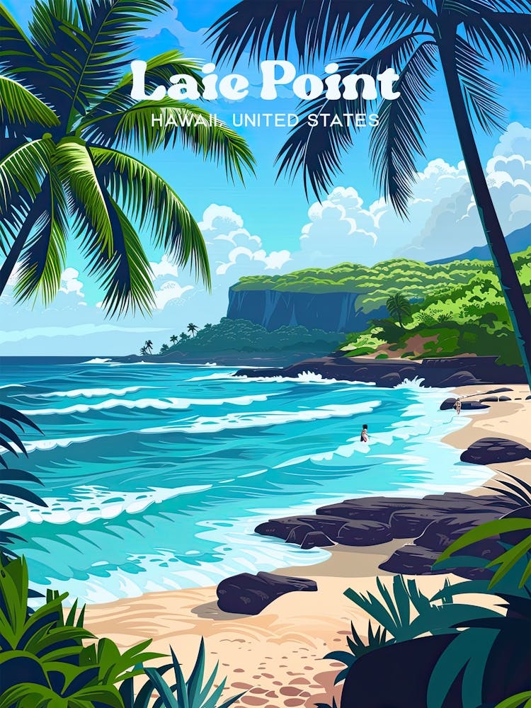 Laie Point Hawaii Island Art Illustration