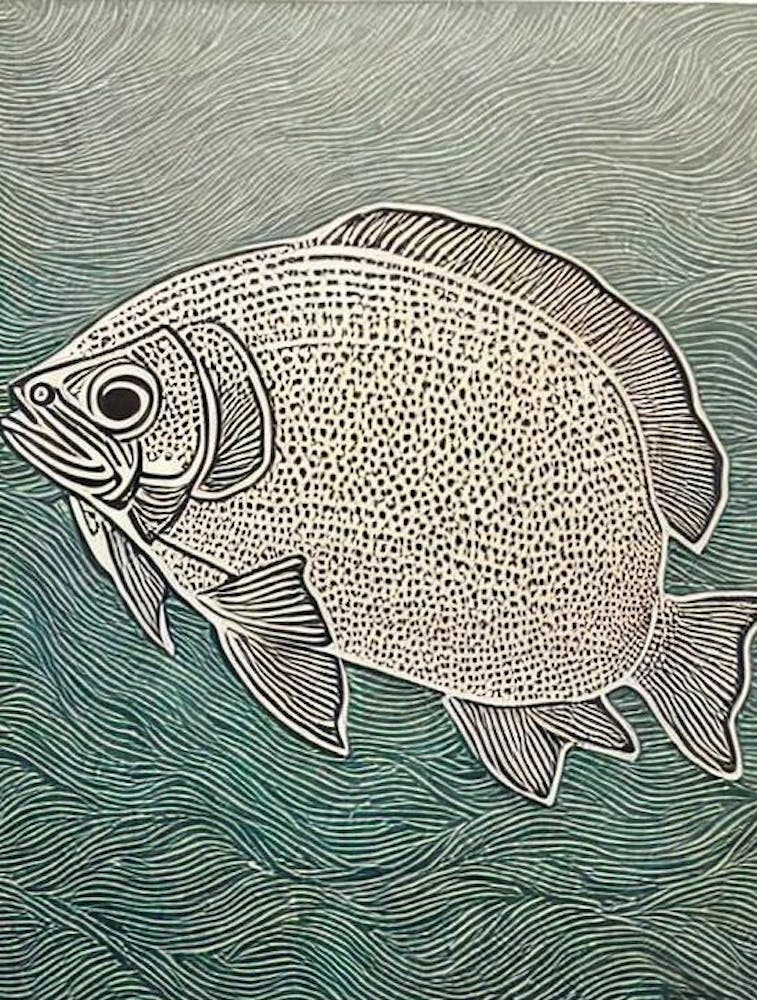 Giant Ocean Sunfish Linocut