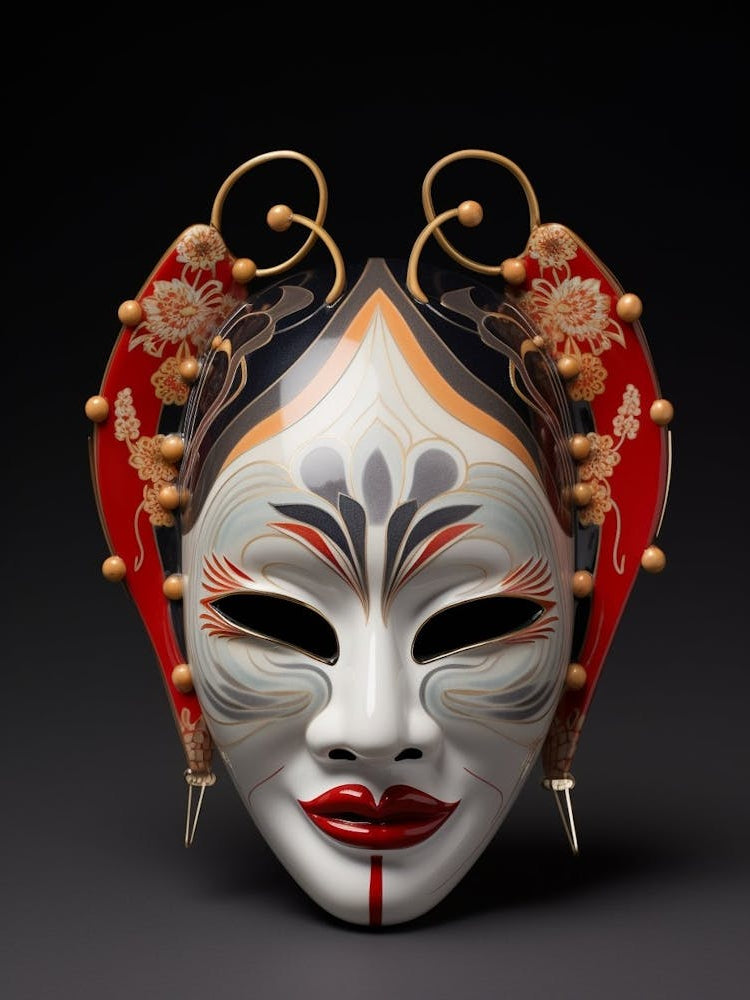 Noh Masks Japanese Style Illustration 2