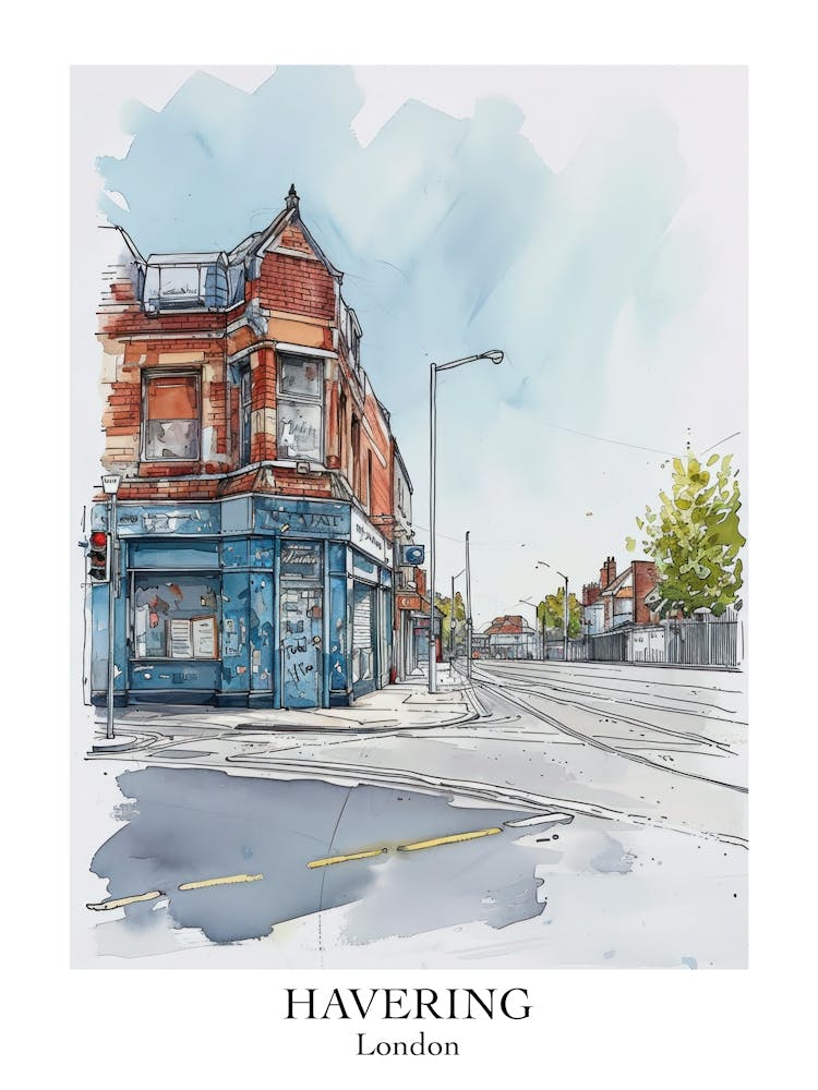 Havering London Borough Straßen-Aquarell 8 Poster