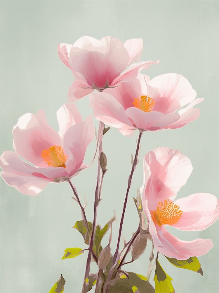 Magnolia Flowers Acrylic Painting In Pastel Colours 4