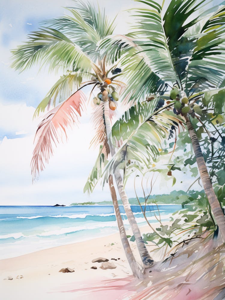 Watercolor Painting Of Flamenco Beach, Culebra Puerto Rico 3