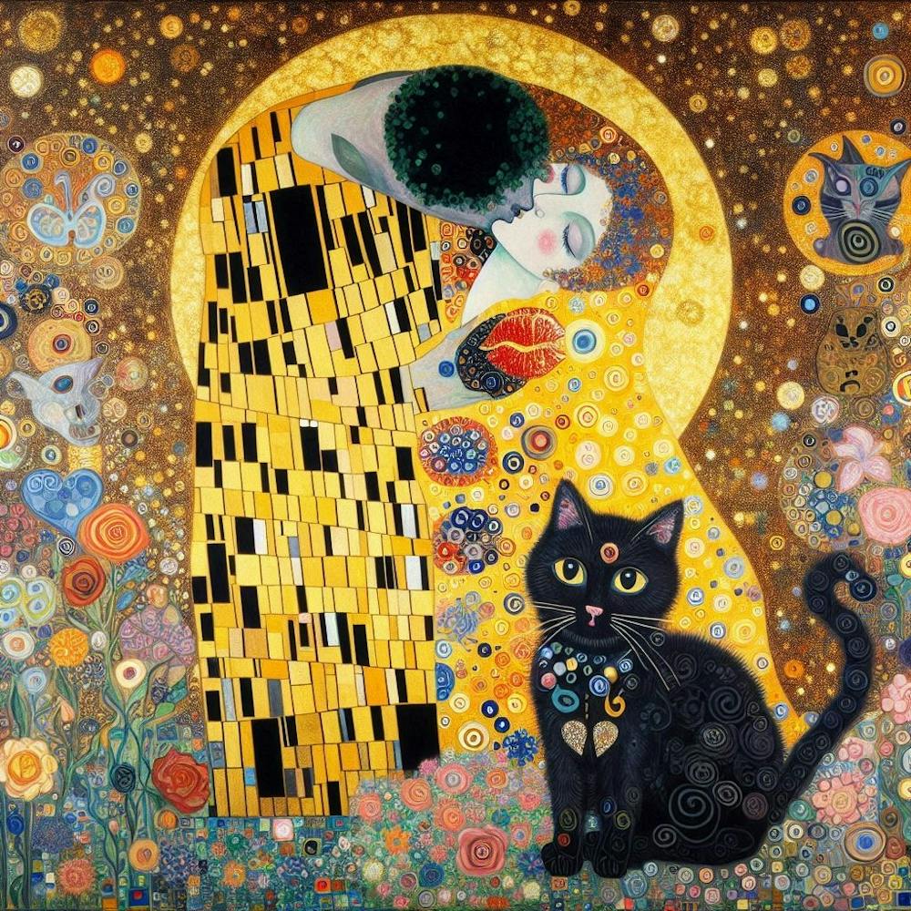 gustav klmit the kiss and black cat