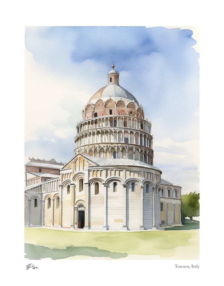 Pisa, Tuscany, Italy 1 Watercolour Travel Poster