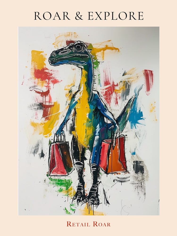 Dinosaur Shopping With Shopping Bags Abstract Painting 4 Poster