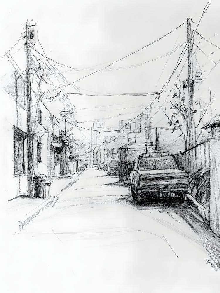 Charcoal Pencil Drawing Street Sketch