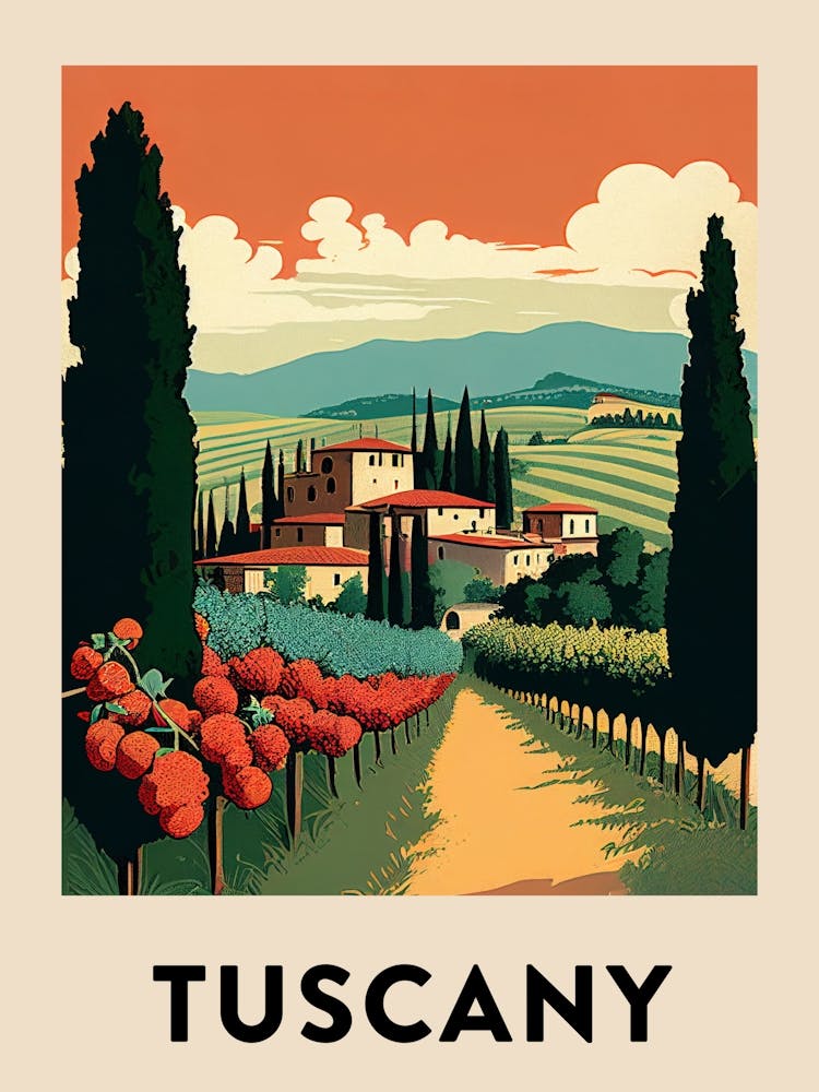 Tuscany 5 Vintage Travel Poster