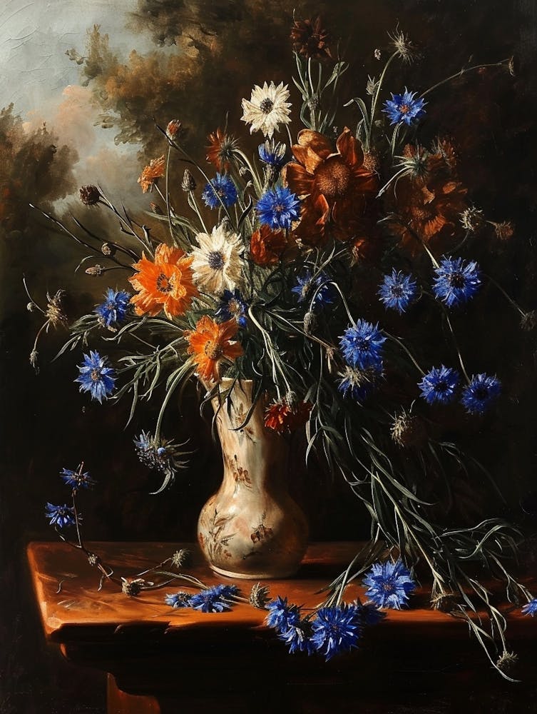Baroque Floral Still Life Cornflower 4