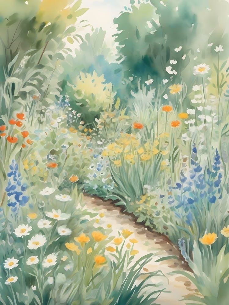 Vintage Flower Garden Watercolor Claude Monet Style
