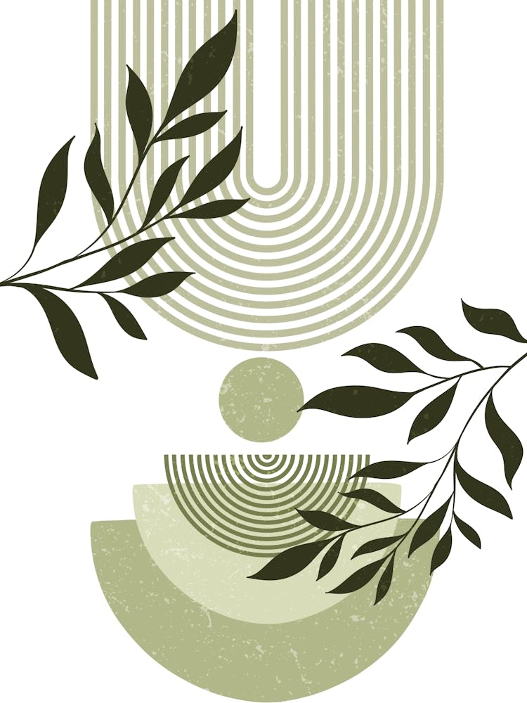 Abstract Geometric Botanical Leaves Pattern Concentric Circles