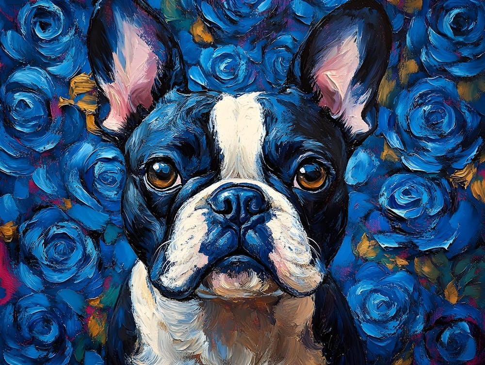 French Bulldog And Blue Roses 10