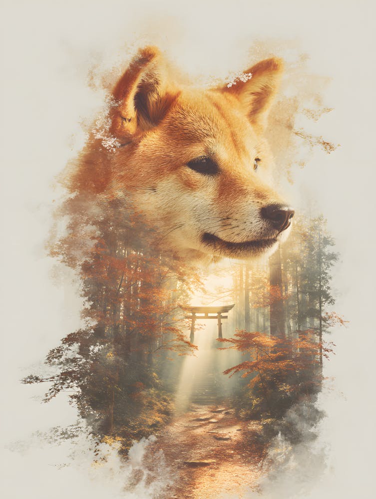 Captivating Double Exposure Featuring a Shiba Inu