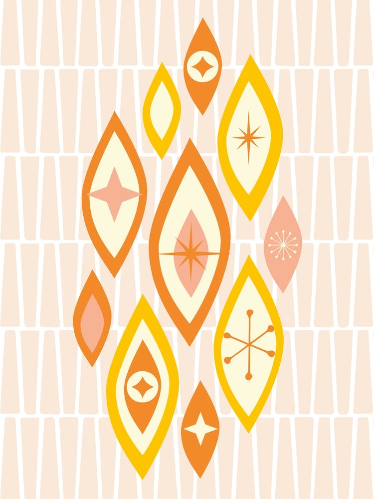 Atomic Age MCM Eyes Shapes And Stars, Yellow, Orange