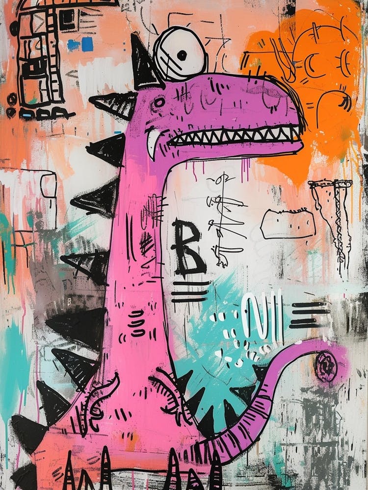 Pink Abstract Graffiti Style Dinosaur