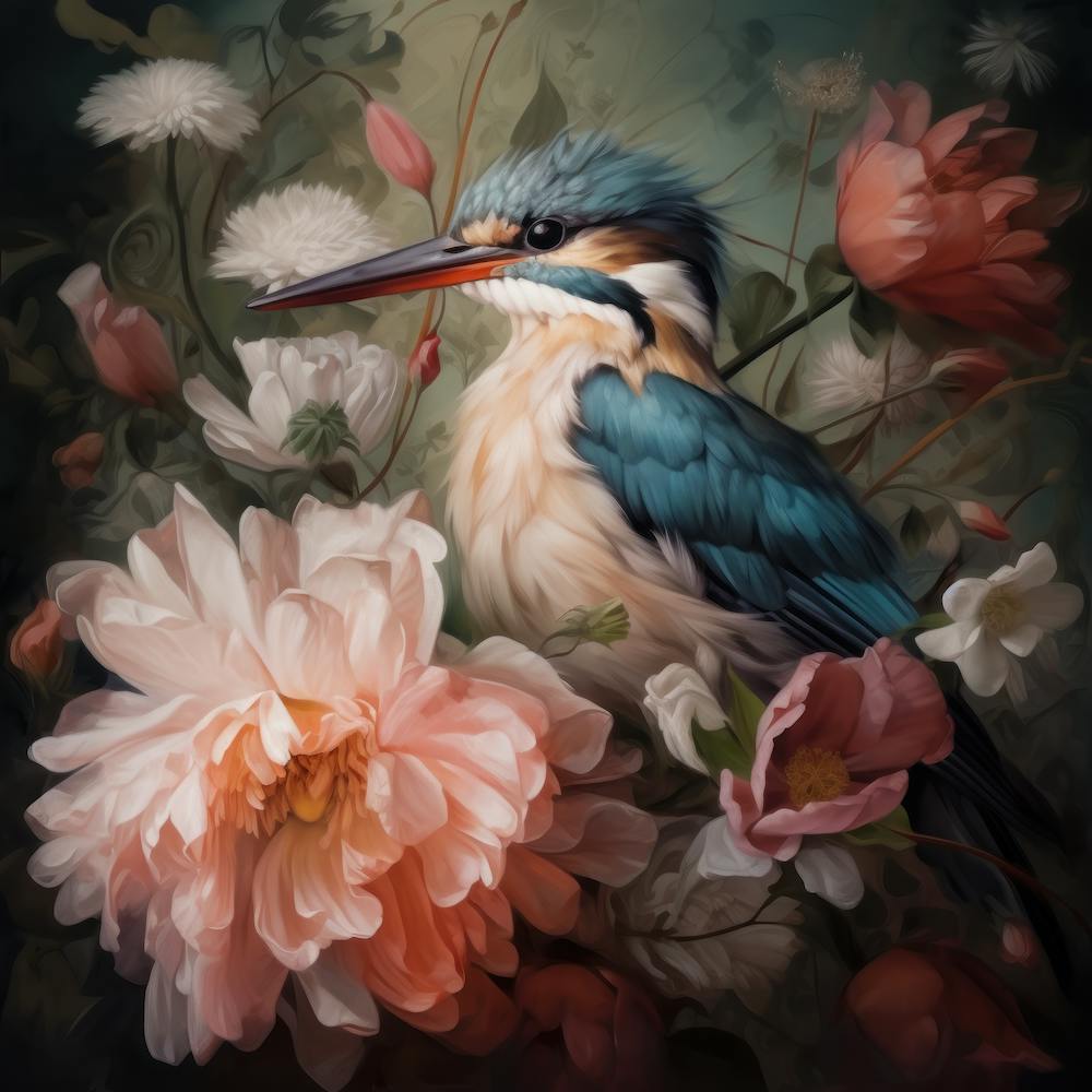 Kingfisher In Flowers