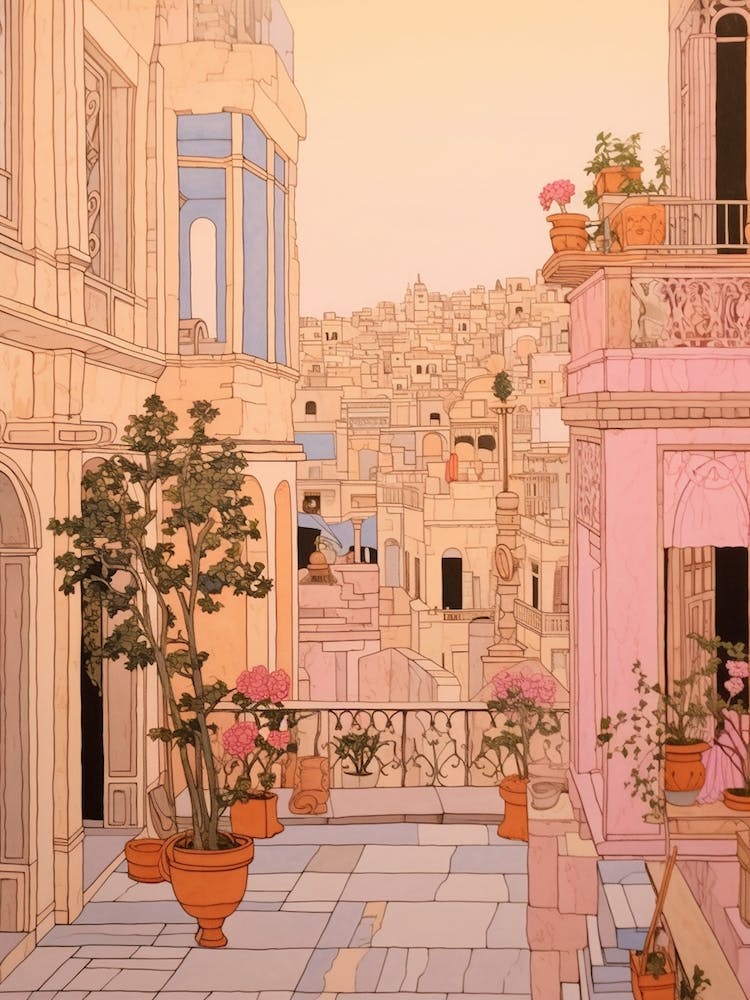 Athens Greece 1 Vintage Pink Travel Illustration