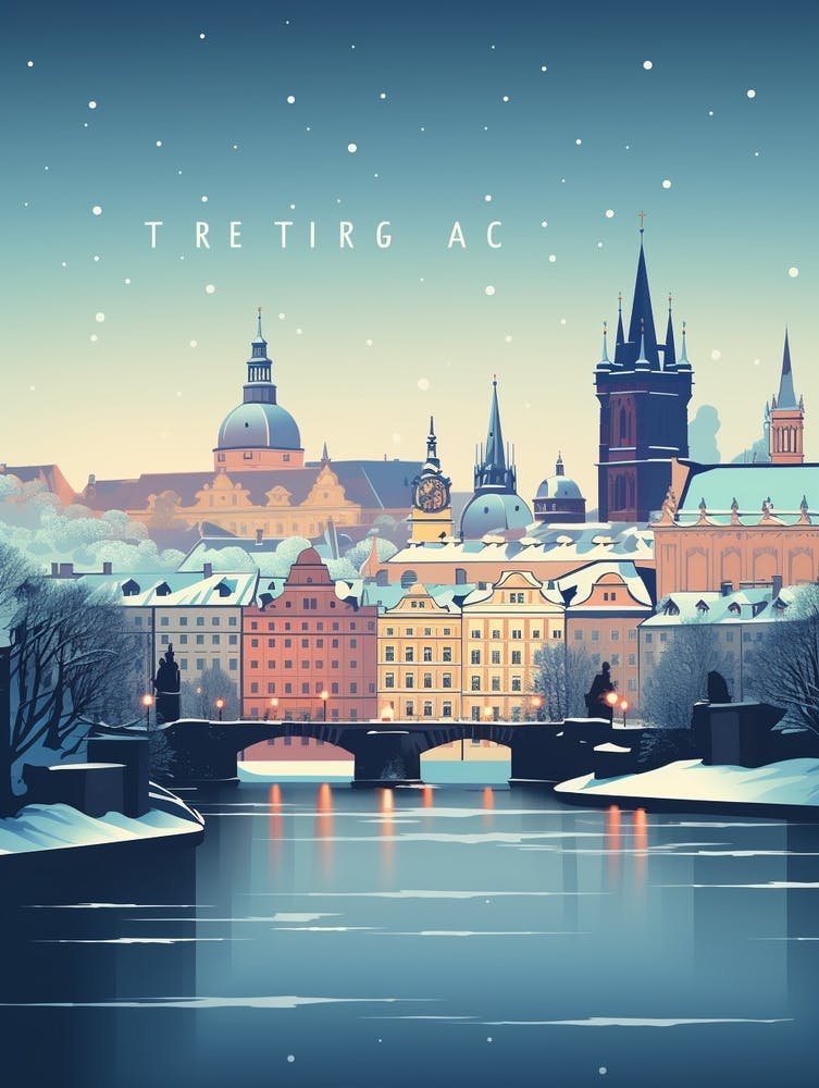 Winterreise Nacht Illustration Prag Tschechische Republik 1