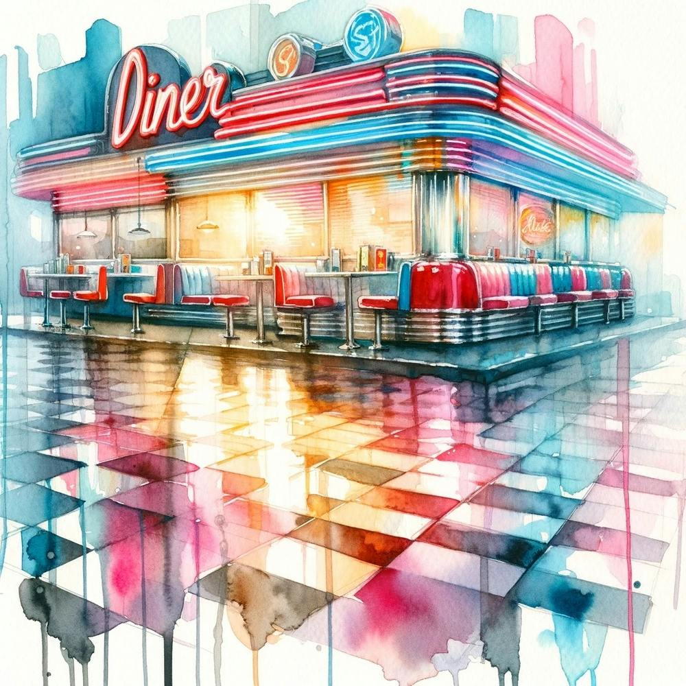 Retro Modern Diner - Watercolor