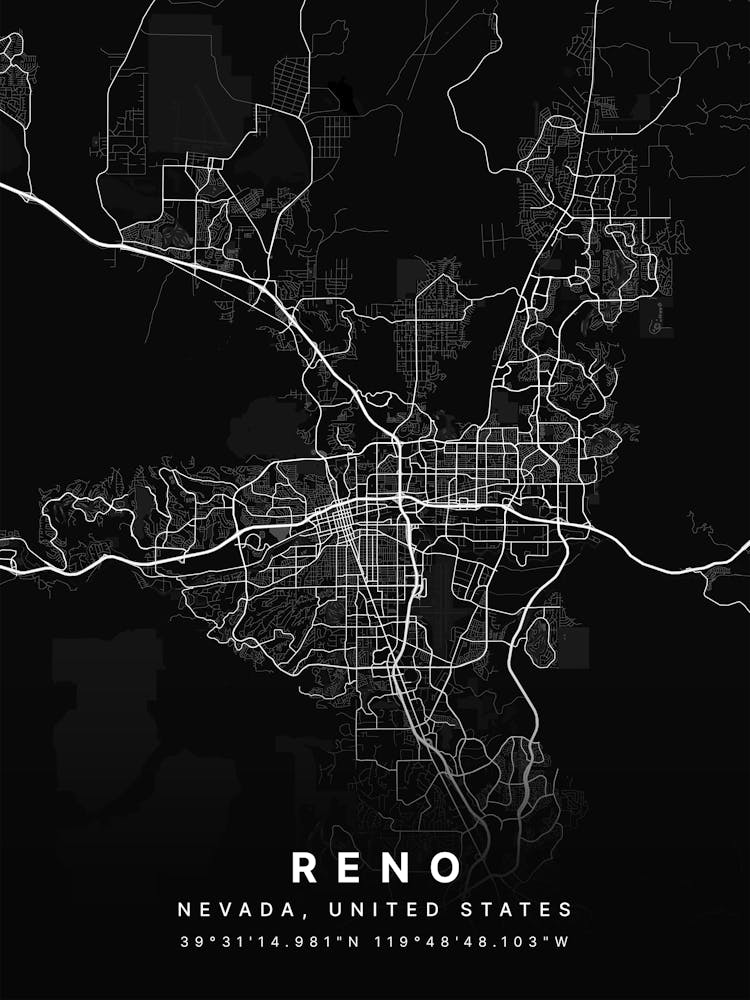 Reno Nevada Usa Black Map