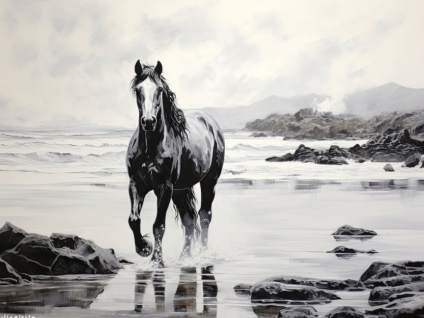 A Horse Oil Painting In Punalu U Beach Hawaii, Usa, Landscape 3