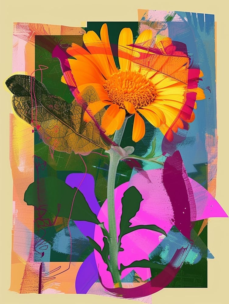 Calendula 1 Neon Flower Collage