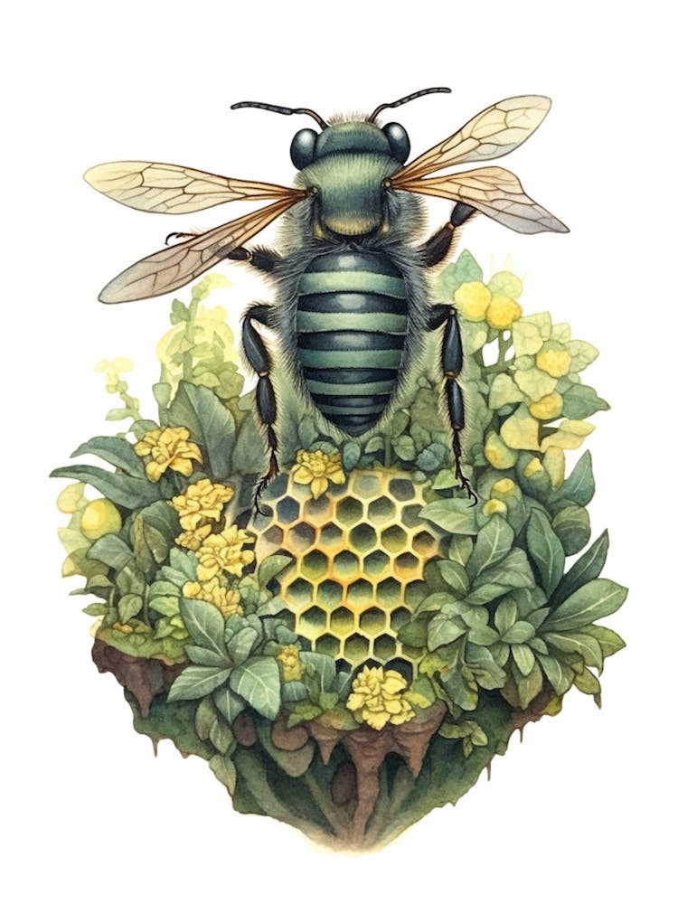 Cuckoo Wasp Bee Beehive Watercolour Illustration 1