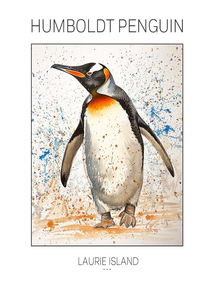 Affiche Manchot de Humboldt Île Laurie Peinture Aquarelle 2