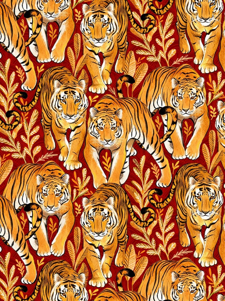 The Hunt Golden Orange Tigers On Red